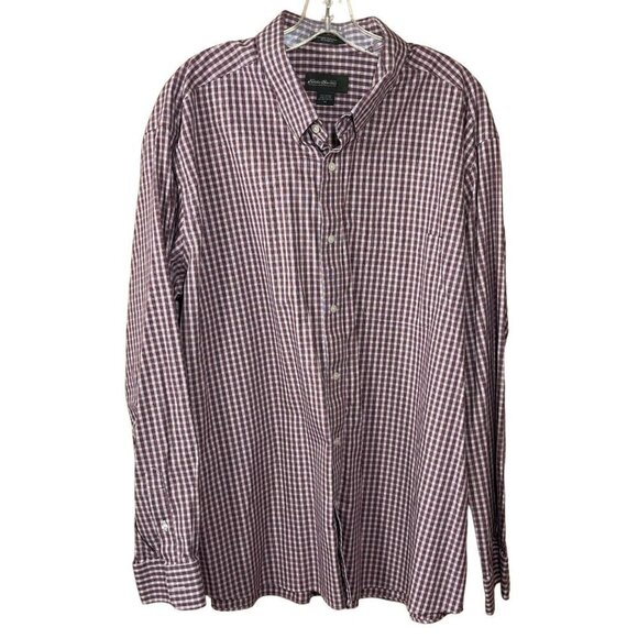 Eddie Bauer Men's Button Front Shirt Red White Plaid Relaxed Fit Cotton Size XXL - Picture 1 of 8